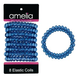 8 Large Smooth Elastic Hair Coils, 2.5in Diameter, Large Size, Gentle on Hair, Stong Hold and Minimizes Dents and Creases!… (Blue)