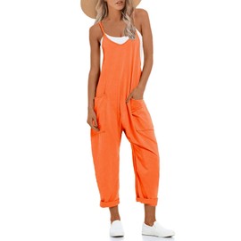 UNIANKIYA - Monos de una pieza para mujer, casual, sin mangas, tirantes delgados, overol de verano, trajes de playa, día festivo 2025, Naranja claro, Large
