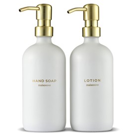 MaisoNovo Soap Dispenser 2-Piece Set | 16.9oz Clear Bottles with Gold Stainless Steel Pump Core