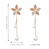 Rhinestone Romantic Crystal Rose Flower Earrings Five Leaves Exaggerated Round