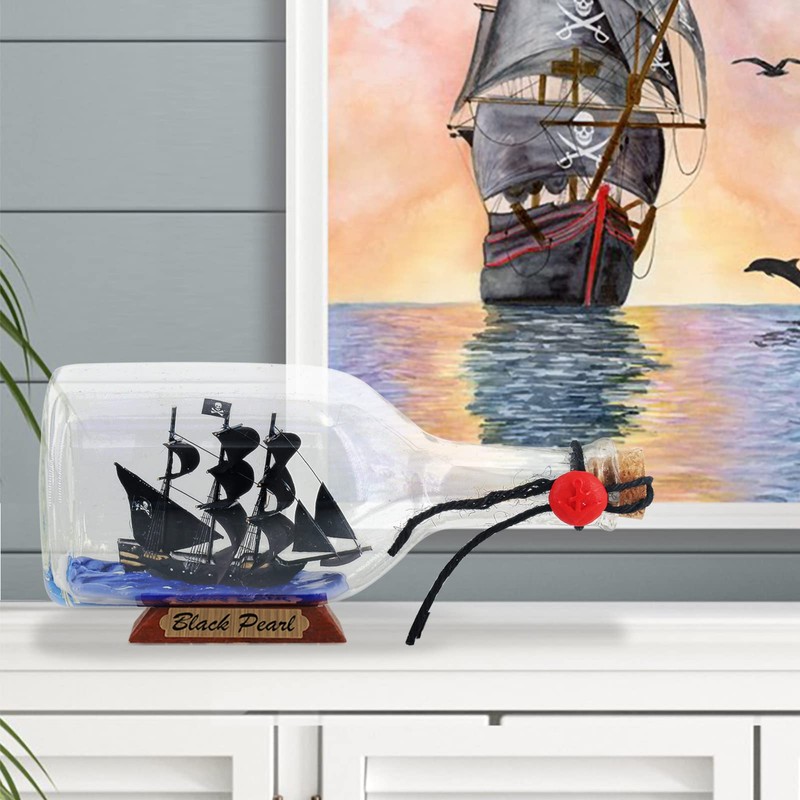 NAUTIMALL Black Pearl Caribbean Pirate Model Ship in a Bottle