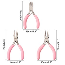 SUNNYCLUE 3pcs Mini Jewelry Pliers Tool Set 3inch Professional Precision Pliers for DIY Jewelry Making - Side Cutting Pliers, Long Chain Nose Pliers with Cutter, Round Nose Pliers, Pink