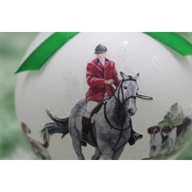 H047 Hand-made Christmas Ornament horse - fox hounds & hunter dapple gray whip