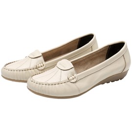 rismart Women's Leather Walking Slip on Loafer Flats Casual Work Shoes Beige 8.5