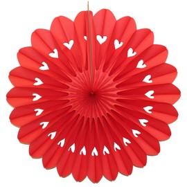 3-pack Large 27 Inch Tissue Paper Fanburst Fan Decoration with Valentine Heart Cutout, Red