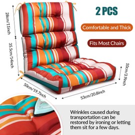 Chitidr 2 Pack High Back Outdoor Chair Cushions Bulk Waterproof Indoor Outdoor Chair Cushion Seat and Back Rocking Chair Cushion Thickened Patio Chair Pad for Indoor and Outdoor (Colorful Strip)