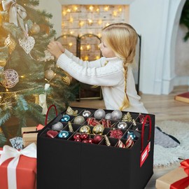 HOLDN’ STORAGE Christmas Ornament Storage Container Box with Dividers – Convenient Durable 4 Individual Removable Trays Fits Up to 96-3” Ornaments - Black