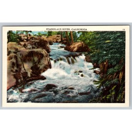 Stanislaus River California CA White Water Linen Stream Creek Vintage Postcard