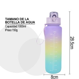 Shengxi 1 Litre Water Bottle with Straw, Sports Water Bottle with Time Markers, BPA-Free Plastic Drink Bottle for Girls and Boys, Leak-Proof Water Bottle for Fitness, Cycling (Purple)