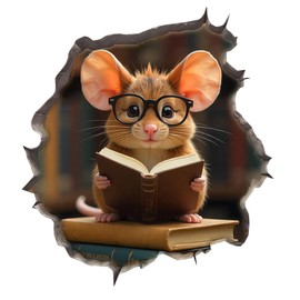 Mouse Reading Book Wall Murals Peel and Stick for Kids Room, Classroom Wall Decor - 3D Effect Wall Mural, Ideal Wall Stickers & Murals, Decorative Decal for Educational Spaces Design 30