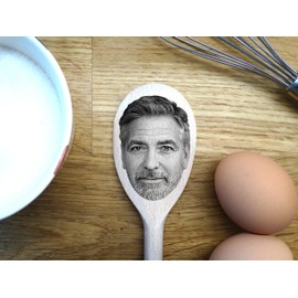 George Clooney Merch Gift Idea Image On A Wooden Spoon-Novelty Memorabilia Christmas Present