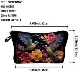 Livel lhood Floral Hummingbird Makeup Bag Cute Small Organizer Zipper Pouch Floral Hummingbird Cosmetic Bag Birthday Present for Women Friends -2, hzz16547, Small