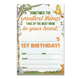 Dolimifa Classic Winnie the Pooh 1st Birthday Invitations Fill in Style Vintage Winnie the Pooh First Birthday Invites, 20 Count With Envelopes