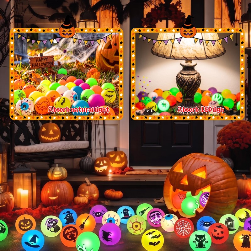 Tiaxidex 72PCS Halloween Party Favors, Bouncy Balls, Glow In The