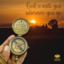 Be Strong and Courageous Brass Religious Compass Gift Confirmation Baptism Easter Christian Catholic Graduation Trekking Adventure Engraved Scripture Prayer Gift for Men Women Teenage Boys Girls