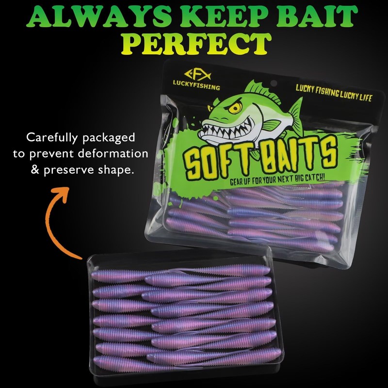 LUCKYFISHING Soft Plastic Baits Forked Tail Fishing Soft Bait for