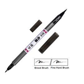 Fude Brush Pen Zebra Dual Tip Broad Brush + Fine Hard Brush Double Sided Pens FD-502 3 Pcs Set With Kanji LOVE Sticker