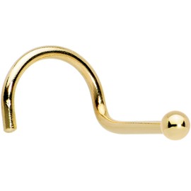 Body Candy Solid 14k Yellow Gold 1.5mm Ball Right Nose Stud Screw 20 Gauge 1/4"