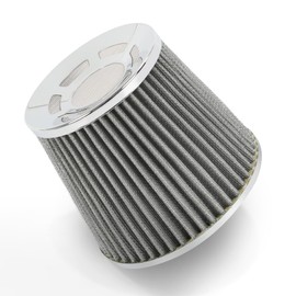 Filtro de entrada de aire frío de alto flujo de 76 mm con abrazadera de entrada de 76 mm (plata)