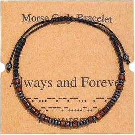Rygaosiling Morse Code Bracelets for Women Girlfriend,Inspirational Gifts Bracelets for Women Men Friends, Adjustable, Silk, Nylon, Wood Wood, no gemstone