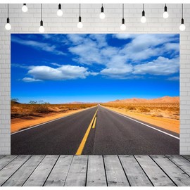 CORFOTO 7x5ft Fabric Desert Highway Backdrop Countryside Desert Road Background Route 66 Death Valley Straight Road Backdrop for Travel Party Banner Men Kids Photoshoot Artistic Portrait Props