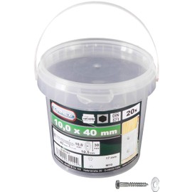 Connex B30161 Hexagon Wood Screws 10.0 x 40 mm Pack of 20 - External Hex Drive - Galvanised - For All Wood Connections - Includes Washers / Key Screws / Screw Bucket / B30161