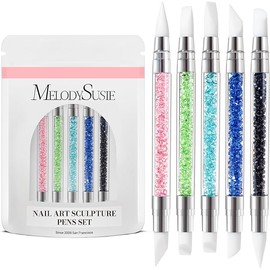 MelodySusie 5 Pcs Nail Art Sculpture Pen Acrylic Dual Tipped Brushes for Resin Nail Art Tools for Design Nail Foil Carving Drawing Effect Shaping Drawing Nail Tools for Home Salon
