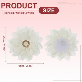 PATIKIL Fabric Flowers, 30 Pcs 2" Rhinestone Pearls Sewing Fabric Flowers for DIY Crafts Appliques Wedding Birthday Party Decoration, White