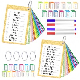 26Pcs Multiplication and Division Flashcards 0-12, Educational Times Table Flashcards with 4 Dry Erase Markers 4 Rings Math Flashcards for 1st to 3rd Grades Fun Math Game Classroom Learning Supplies