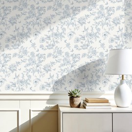 Floral Peel and Stick Wallpaper White and Blue Vintage Flower Contact Paper