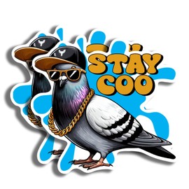Stay Coo Funny Pigeon Bird Stickers - Humorous Pigeon Stickerss - 5" On Longest Side - 2 Pack - High Adhesive Tack - Bumper Stickers for Cars, Truck, SUV - Made in USA - PLS013