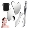 Kit Guasha Facial 4 Pzas Acero Inoxidable Para Cara