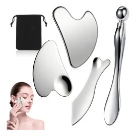 Kit Guasha Facial 4 Pzas Acero Inoxidable Para Cara