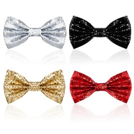 LURVOUS 4 Pcs Glitter Bow Tie for Men Women, Sparkly Bow Tie Shiny Bow Tie Sequin Bow Tie with Adjustable Strap, Glitter Black Gold Silver Red Bow Tie for Party Carnival Show Fancy Dress (4, 4 Colors)