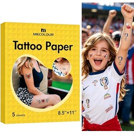 MECOLOUR Papel de tatuaje temporal imprimible, 5 hojas (8.5" x 11"), para niños, resistente al agua, estilo moderno