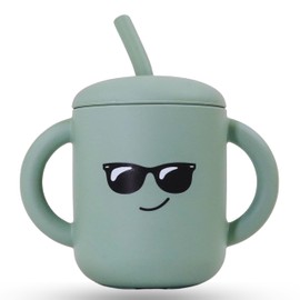 Fumiko Sippy cups for toddlers 1-3 – Adorable Personality Designs, Built-In Straw Lock, Easy-Grip Handles, (Winky Grey)