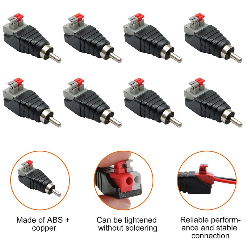 EUZUXU RCA Adapter, RCA Male Adapter Terminal Block, Solderable RCA