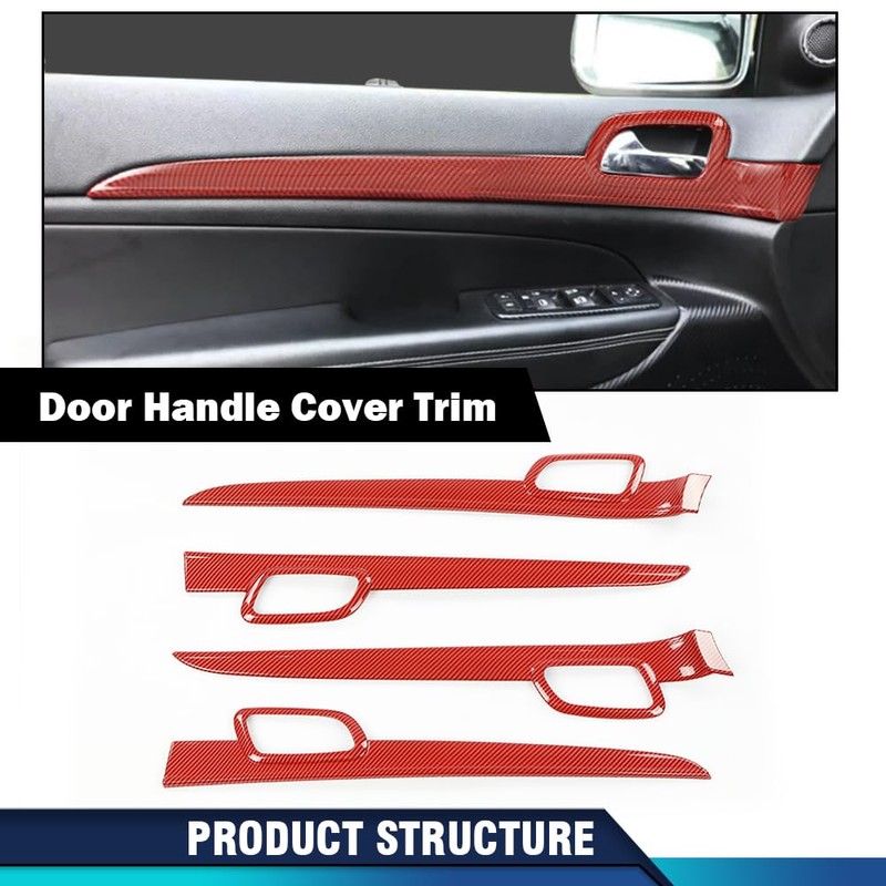 PIT66 Inner Door Handle Trim Cover Strip Red Gloss Carbon
