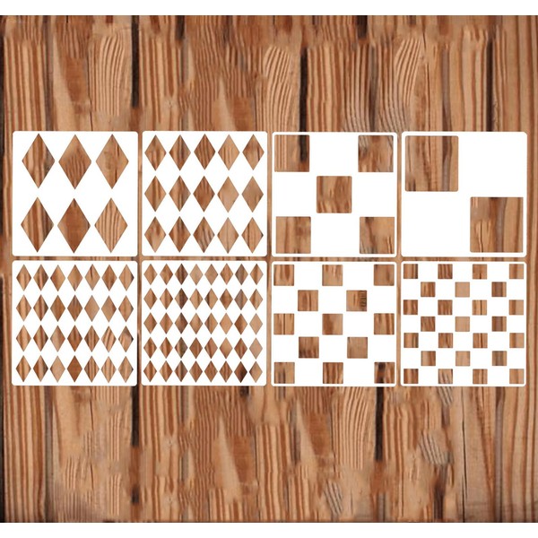 8PCS Reusable Harlequin Checkerboard Stencils Plastic Art Craft Circle Pattern