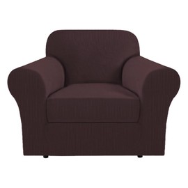 H.VERSAILTEX Stretch 2 Piece Chair Covers for Armchair Chair Covers for Living Room Furniture Cover Suit for T Cushion/Box Cushion, Spandex Jacquard Fabric Small Checks(Armchair-Oversized, Brown)