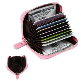 Women's RFID Blocking 12 Slots Credit Card Holder Leather Accordion Wallet,pink