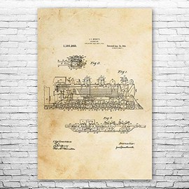 Steam Locomotive Poster Print, Railroad Engineer, Conductor Gift, Train Blueprint, Train Station Art, Steampunk Decor Vintage Paper (11 inch x 14 inch)