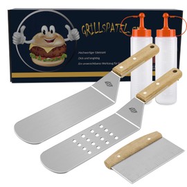 Plancha Spatula, Plancha Grill Spatula Set, Stainless Steel Barbecue Cutlery Set, Plancha Accessories for Plancha Grill Plate, Gifts for Men