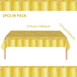 2pcs Gold Table Cloth Party Disposable Tablecloths,137 x274cm Shiny Glitter Diamond Gold Party Rectangular Dining Table Cover for Baby Shower,Wedding,Birthday,Graduation,Xmax,New Year Party Décor