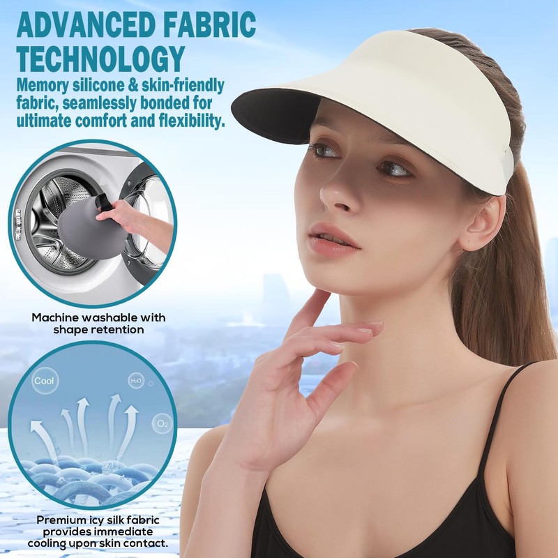 EINSKEY Women's Wide Brim Sun Visor, UPF50+ Seamless Ponytail Hat