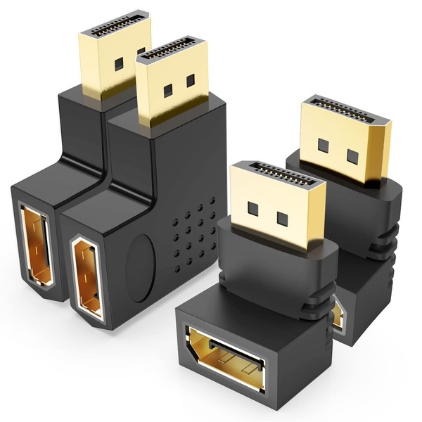 J&D 4-Piece Angled DisplayPort Adapters, 4 Pcs Male to Female