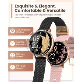 Sanorum Women's Smart Watch with Call, 1.39 Inch Smartwatch with Female Function, IP68, Heart Rate, Sleep, Pedometer, 120+ Sports Modes, iOS Android Gold Black