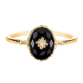 Vintage Onyx Black Diamond Oval Stacking Rings for Women, Men, Teens, Silver (6)