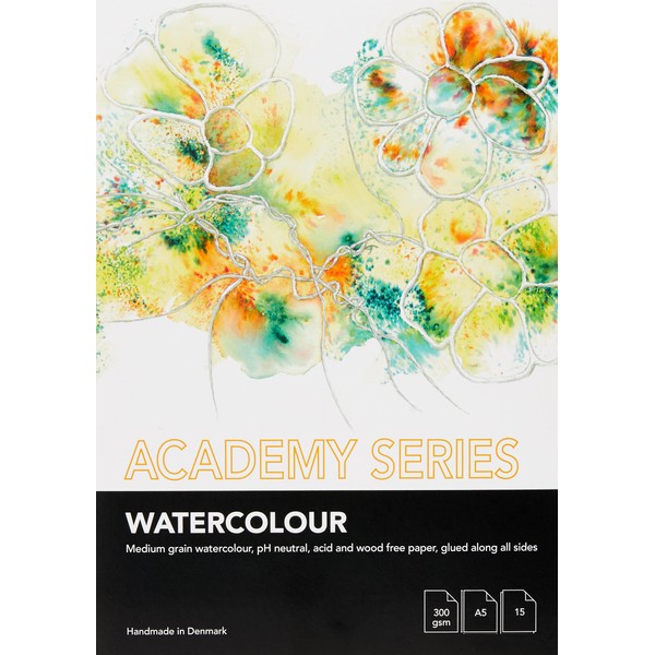 PLAY-CUT Academy Series Watercolour Paper A5 (White) Watercolour Pad 300 g/m² with 15 Sheets Watercolour Paper Colouring Pad DIN A5 Watercolour Pad for Watercolours