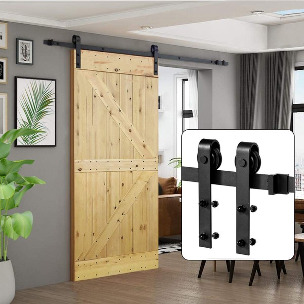 U-MAX 8 FT Heavy Duty Sturdy Sliding Barn Door Hardware Kit, J Shape Hangers, Super Smoothly, Simple and Easy to Install, Fit 42-48" Wide Door Panel